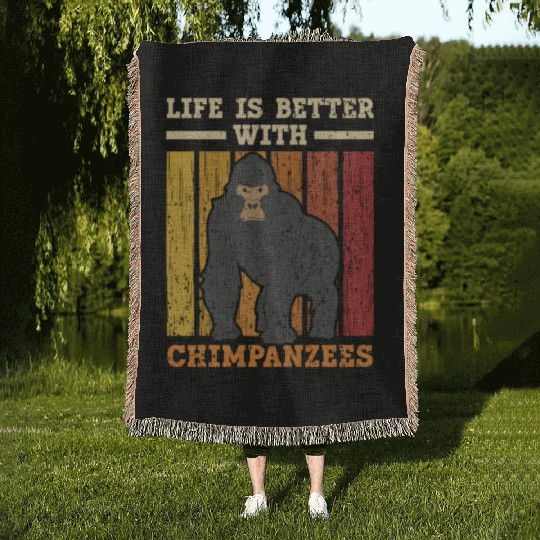 Life Is Better With Chimpanzees Monkey Zookeeper Woven Blankets