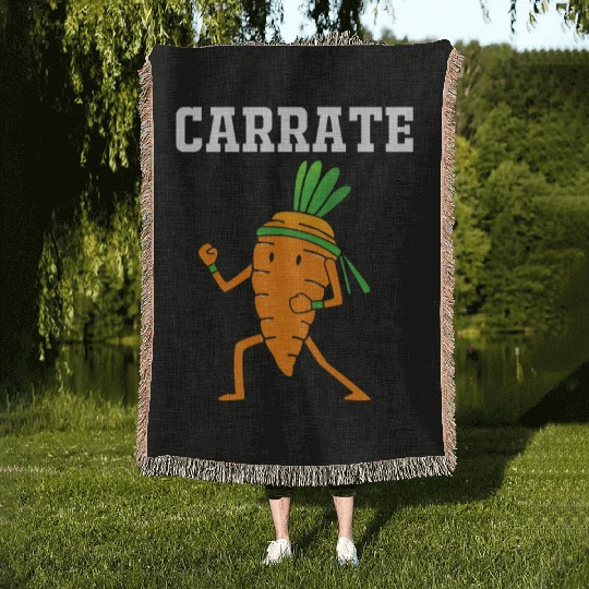 Carrate Funny Vegan Carrot Doing Karate Woven Blankets