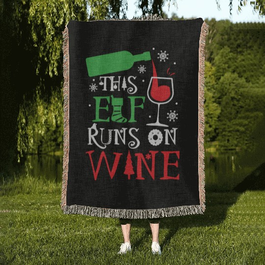 Christmas This Elf Runs On Wine Funny Xmas Holiday Woven Blankets