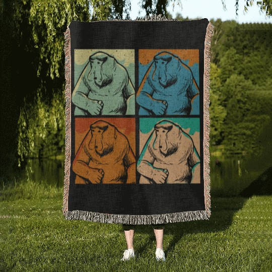 Retro Proboscis Monkey Ape Wildlife Zookeeper Woven Blankets