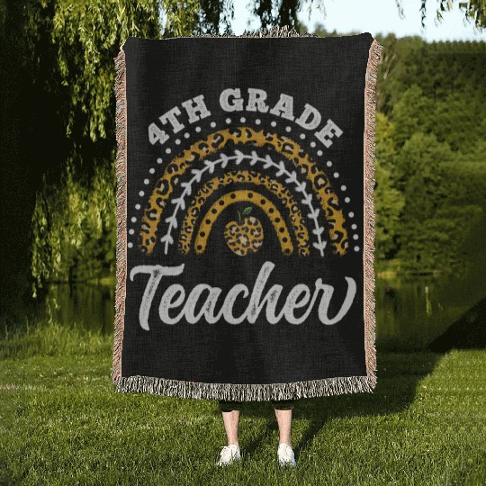 4th Grade Teacher Leopard Rainbow Back To School Woven Blankets