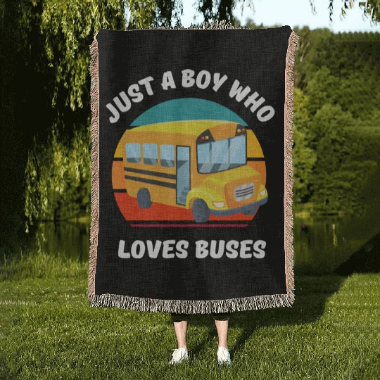 Just A Boy Who Loves School Buses Boys Kids Gift Woven Blankets