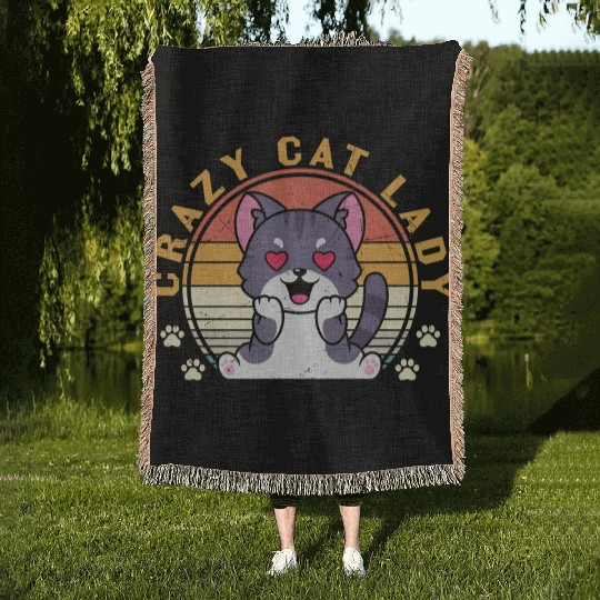 Crazy cat Lady Woven Blankets