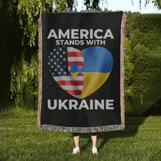 America stands with Ukraine Woven Blankets