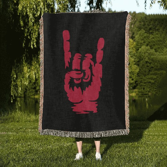 Cool heavy metal hand Woven Blankets