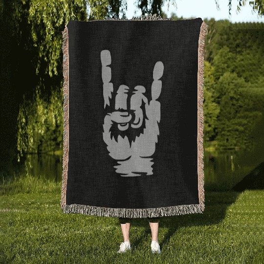 Hand sign heavy metal Woven Blankets