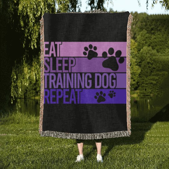 Eat sleep training dog repeat Woven Blankets