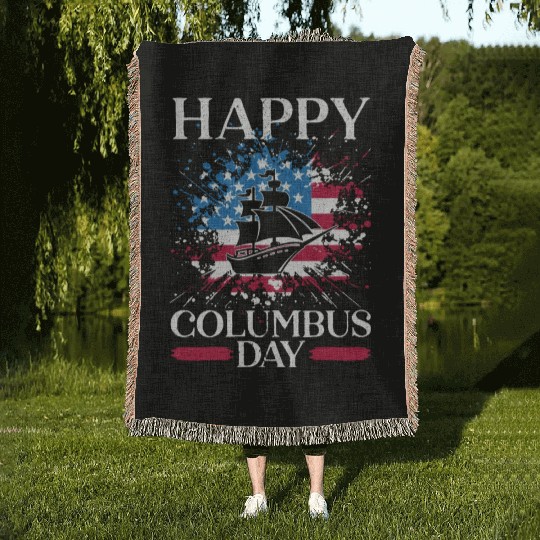 Happy Columbus Day Christopher Columbus Navigator Woven Blankets