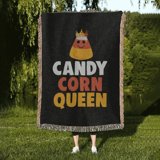 Candy Corn Queen Halloween Trick Or Treat Woven Blankets