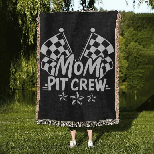 Mom Pit Crew Car Racing Mama Cool Mothers Day Woven Blankets