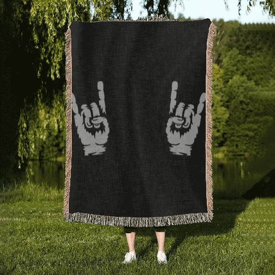 music heavy metal hands Woven Blankets
