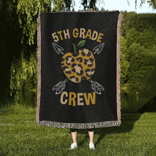 5th Grade Back To School Crew Leopard Print Woven Blankets