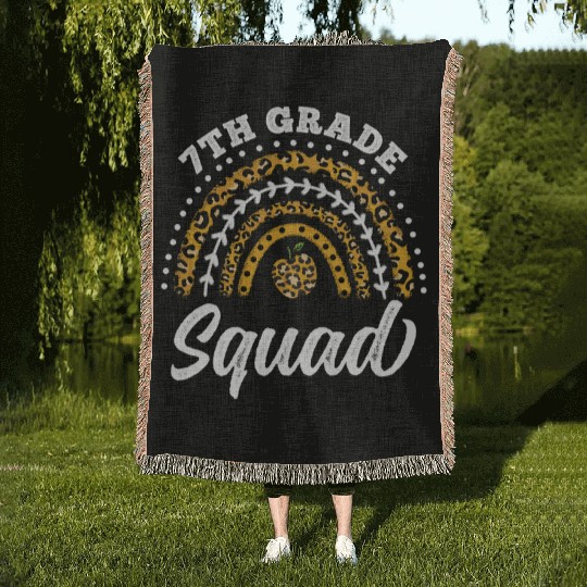 7th Grade Squad Leopard Rainbow Back To School Woven Blankets