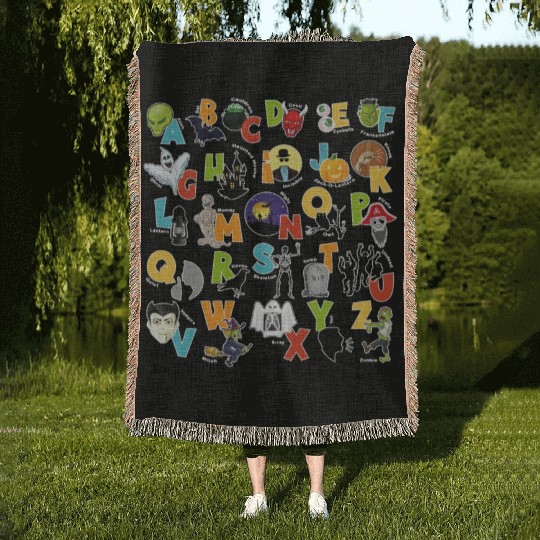 Halloween Alphabet ABC scary spooky Creatures fun Woven Blankets
