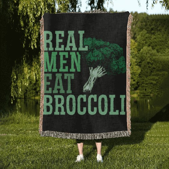 Real Men Eat Broccoli Broccoholic Vegetable Vegan Woven Blankets