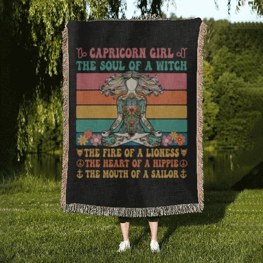 Capricorn Girl Astrology Sign Woven Blankets