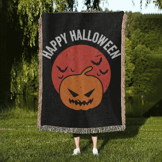 Halloween Trick Or Treat Pumpkin Happy Halloween Woven Blankets