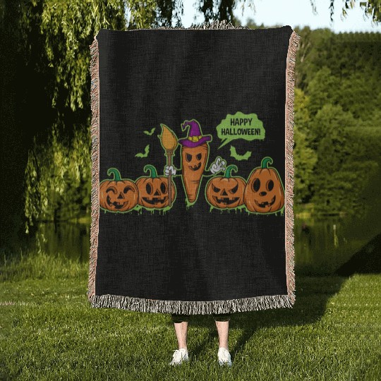 Happy Halloween Carrot Pumpkin Trick Or Treat Woven Blankets