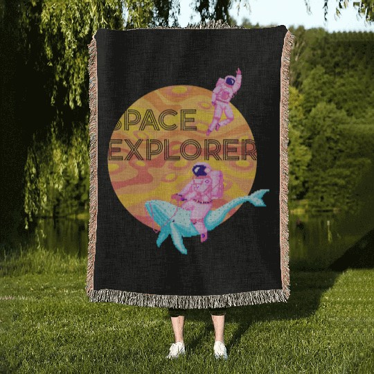 Space Explorer Two Astronauts and A Blue Whale Woven Blankets
