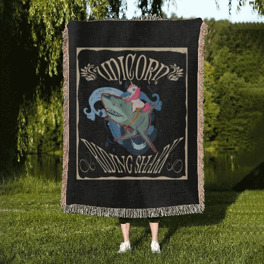 Unicorn Riding Shark Woven Blankets