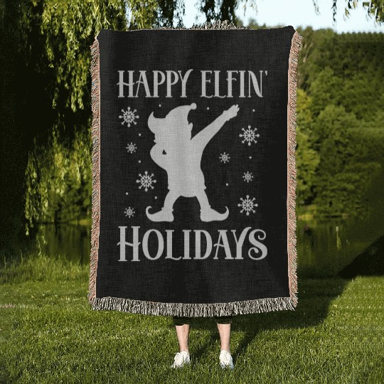 Christmas Happy Elfin Holidays Funny Elf Xmas Gift Woven Blankets