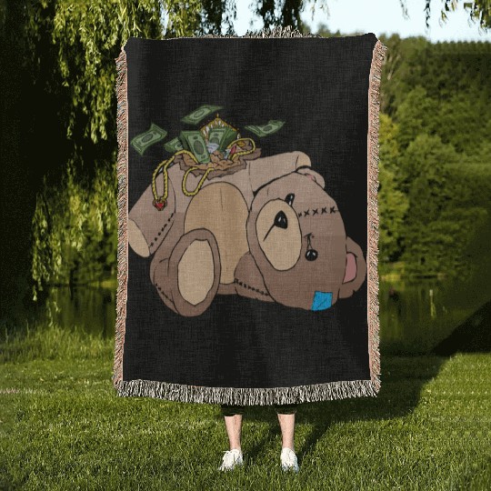 Money Teddy Bear Riches Woven Blankets