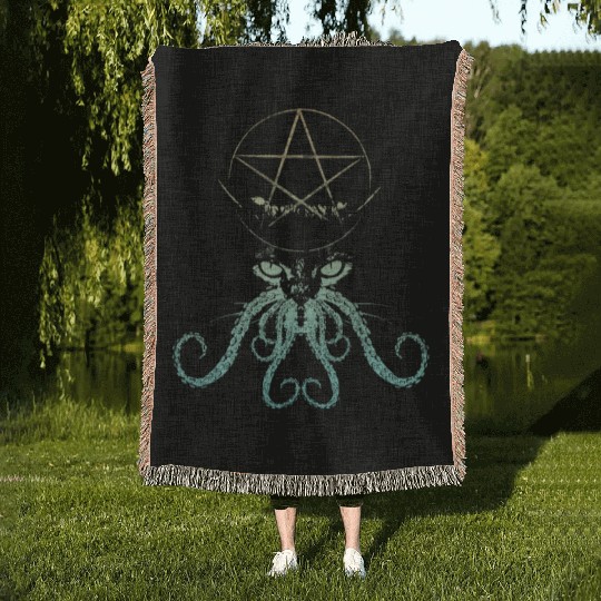 Monster Cat - Cream Vintage Woven Blankets