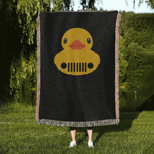 Jeep Cute Rubber duck on Offroad wheels duckduck Woven Blankets