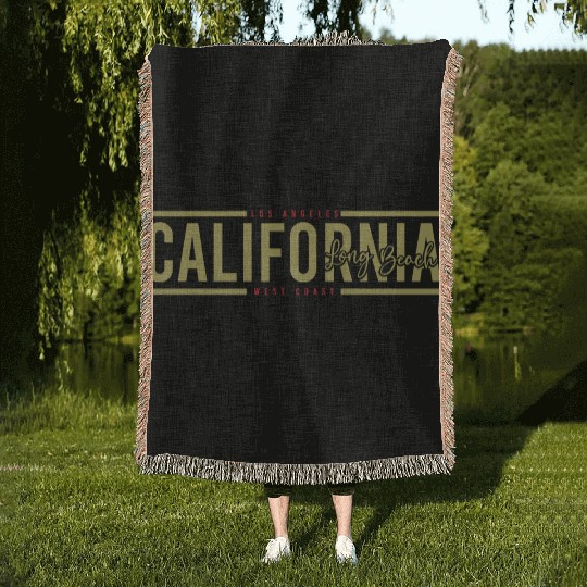 California Long Beach Surfing Woven Blankets
