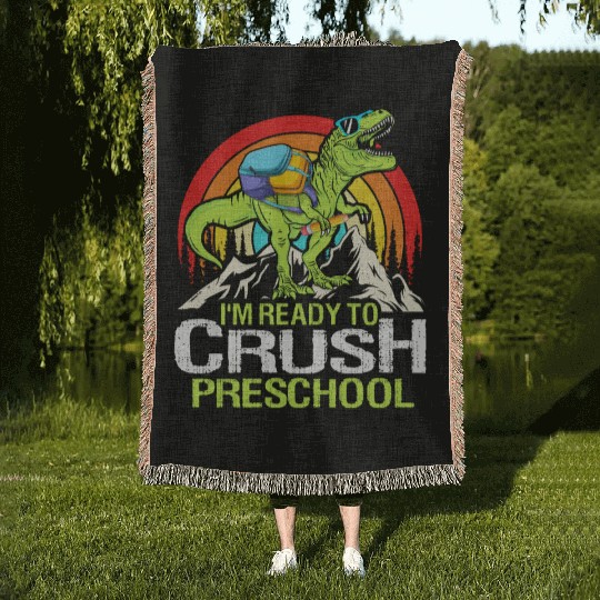 Ready To Crush Preschool Back To School Dinosaur Woven Blankets