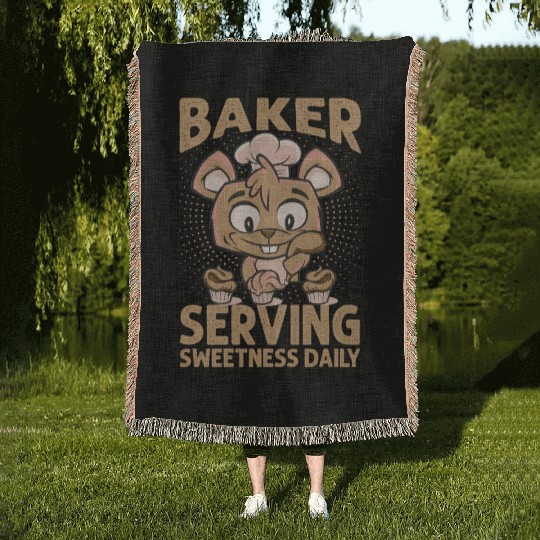 Baker Serving Sweetness Daily - Cakes - Funny - Ba Woven Blankets