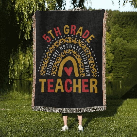 First Day Of School Leopard 5th Grade Teacher Woven Blankets