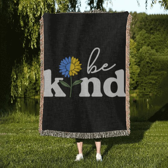 Be Kind Yellow Blue Sunflower World Down Syndrome Woven Blankets