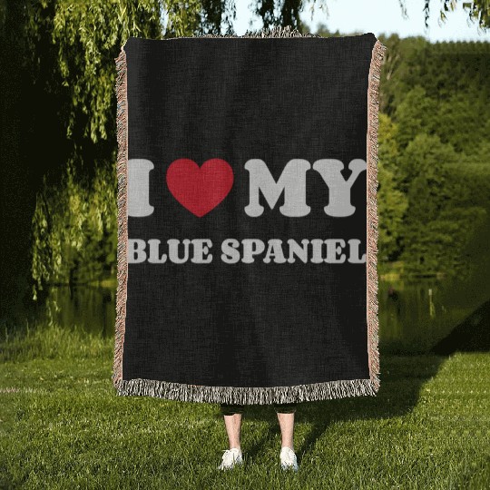 I Love My Blue Spaniel Woven Blankets