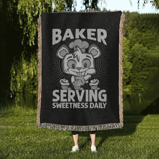 Baker Serving Sweetness Daily - Cakes - Funny - Ba Woven Blankets