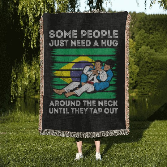 Some People Just Need A Hug Tap Out BJJ Brazilian Woven Blankets