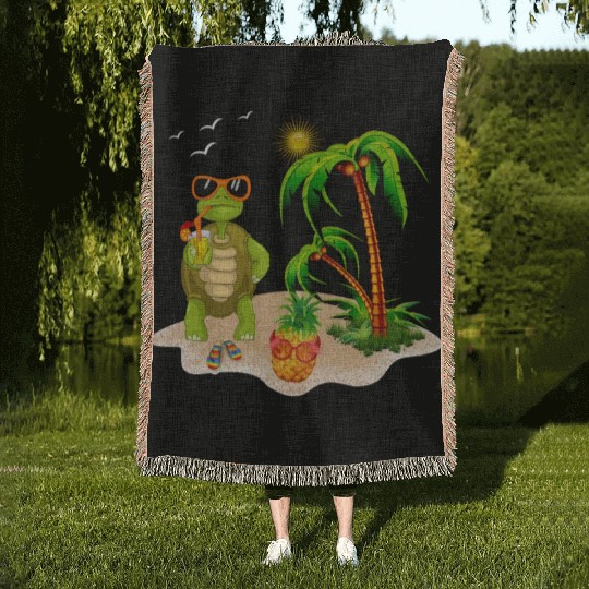 Summer Turtle With Pineapple Woven Blankets