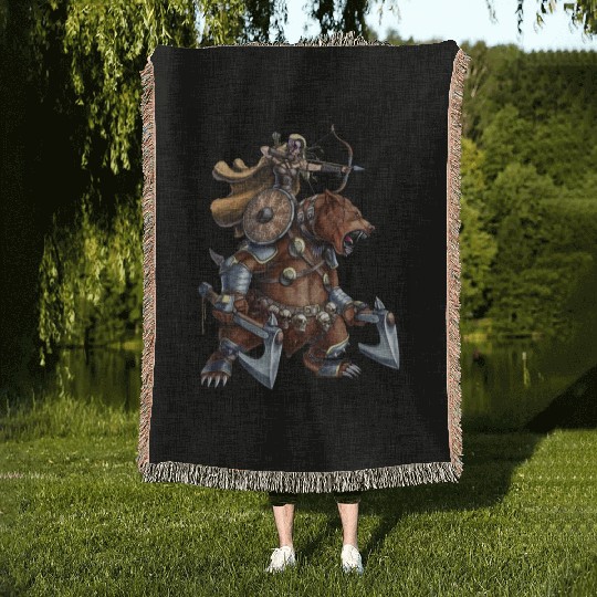 Norse Bear Viking Archer Warrior Woven Blankets