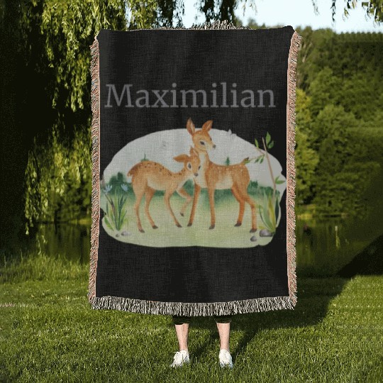 Waldtier Reh Flowers Name Maximilian Woven Blankets