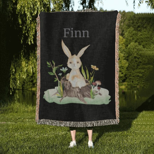 Waldtier Reh Hase Hedgehog Flowers Name Finn Woven Blankets