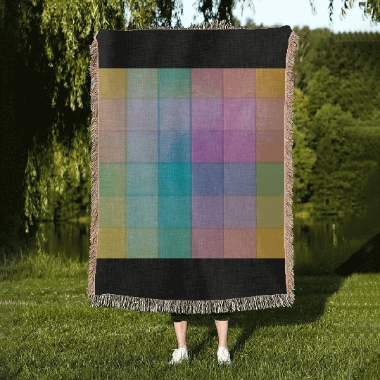 Rainbow Shimmer Multi Squares Pattern Woven Blankets