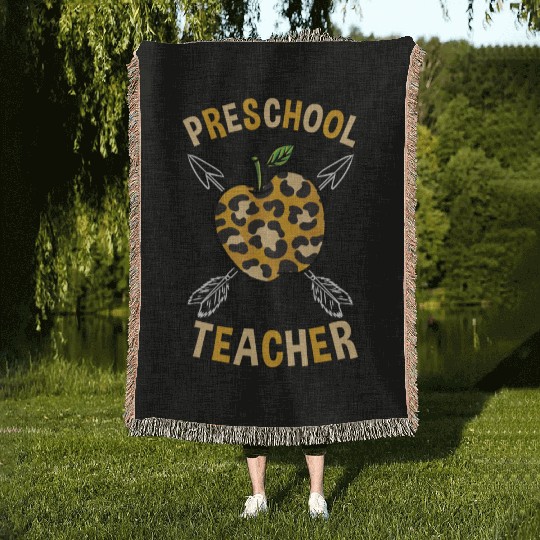 Preschool Back To School Teacher Leopard Print Woven Blankets