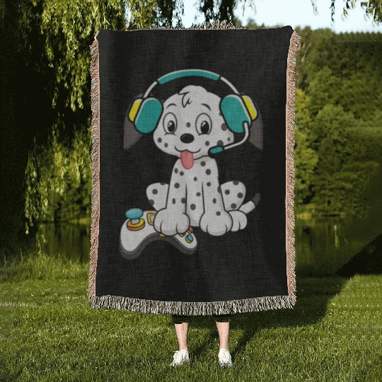 Video Game Player Paw Puppy Breeder Dalmatian Dog Woven Blankets