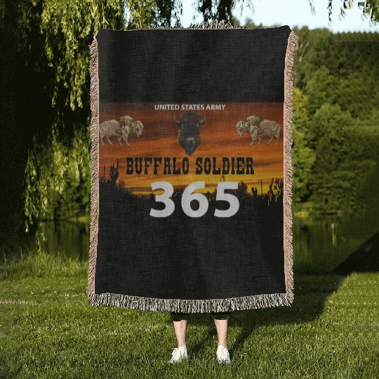US Army Buffalo Soldier 365 w Buffalo Head Center Woven Blankets