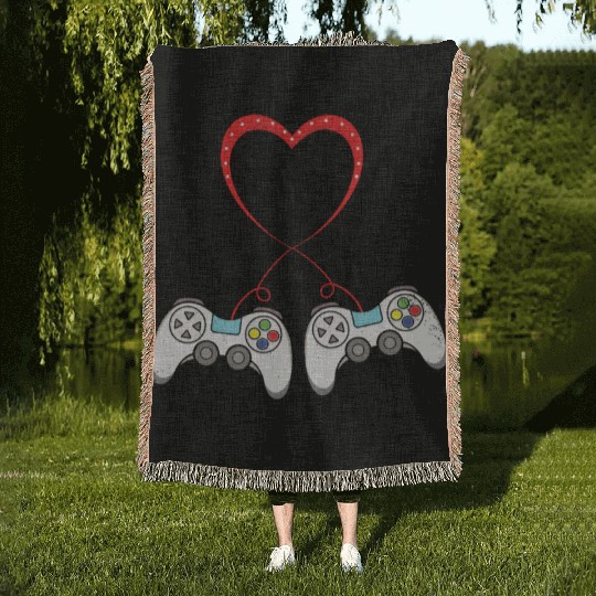 Love Controller Play Video Game Heart Gamer Gaming Woven Blankets