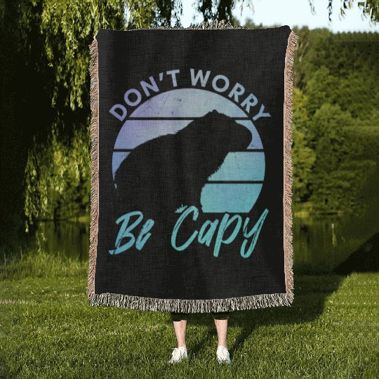 Happy Capybara Animal Lover Woven Blankets