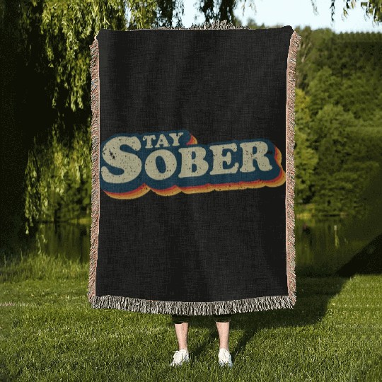 Stay Sober Retro Vintage | Sobriety Woven Blankets