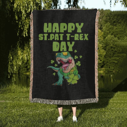 Kids Happy St Pat Trex Day Dino St Patrick Toddler Woven Blankets