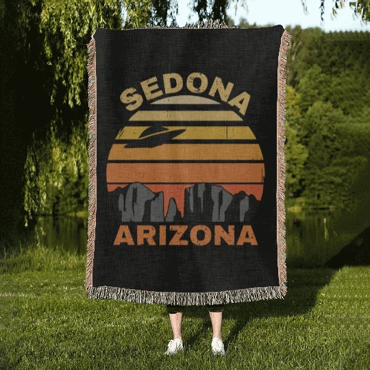 Sedona Arizonna Retro Sunset and UFO Woven Blankets