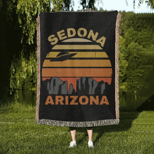 Sedona Arizonna Retro Sunset and UFO Woven Blankets